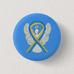 Yellow and Blue Awareness Ribbon Angel Pin Button
