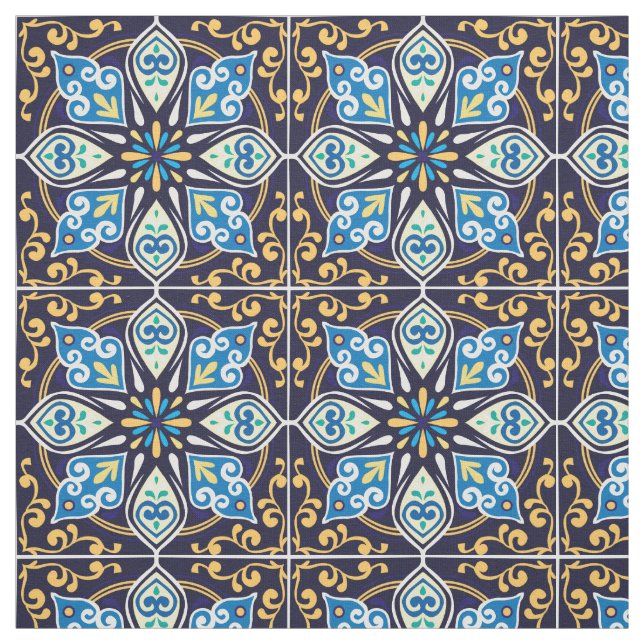 Yellow and blue Azulejos Fabric (Swatch)