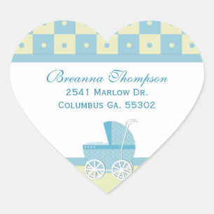 Yellow and Blue Baby Carriage Address Stickers