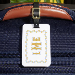 Yellow and Blue Bespoke Scalloped Monogram Luggage Tag