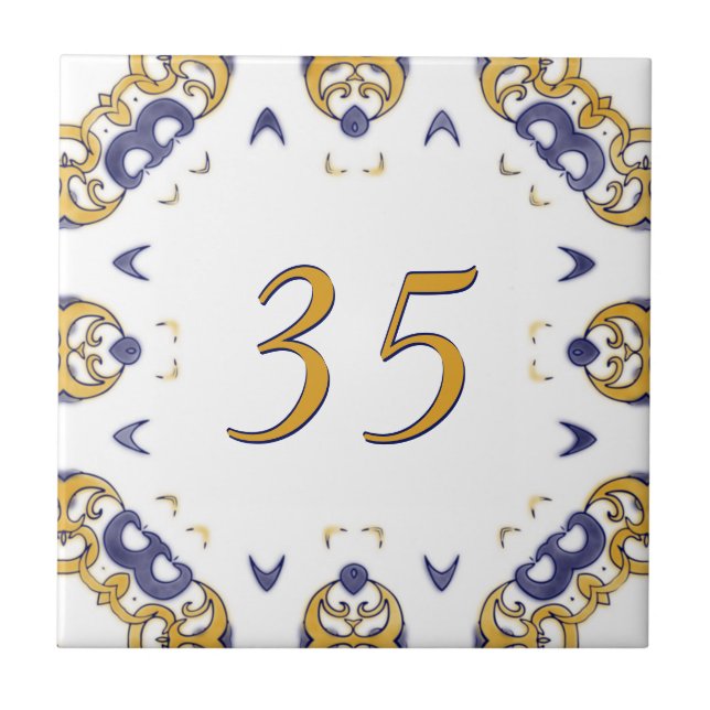 Yellow and Blue Big House Number Ceramic Tile (Front)