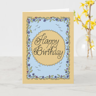 Yellow and blue birthday card with hand lettering