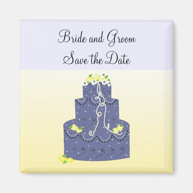 Yellow and Blue Cake Save the Date Magnet (Front)