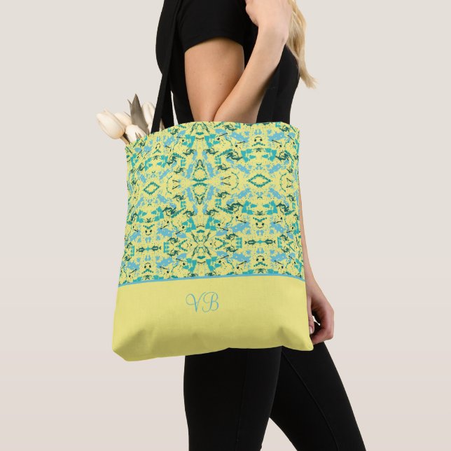 Yellow and Blue Colour Splatter Tote Bag (Close Up)
