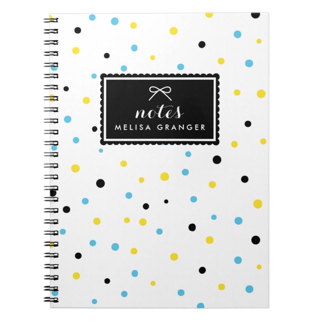 Yellow and Blue Confetti Dots Pattern Customisable Notebook (Front)