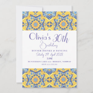 Yellow And Blue Detailed Tile Birthday Invitation
