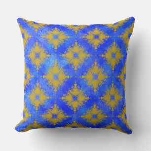 Yellow and Blue Diamond Burst Pattern Cushion