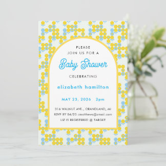 Yellow and Blue Dots Modern Baby Shower Invitation