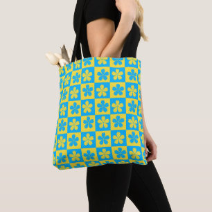 Yellow and blue floral checkered Board Tote Bag