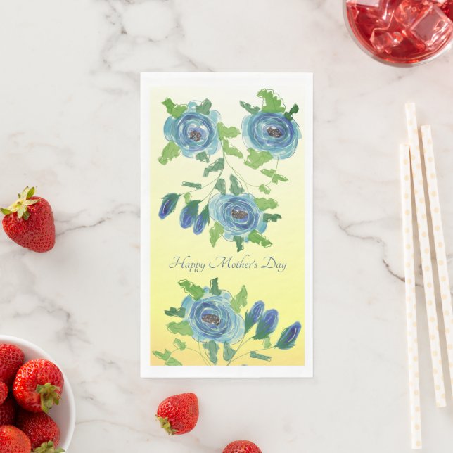 Yellow and Blue Floral Paper Napkin (Insitu)