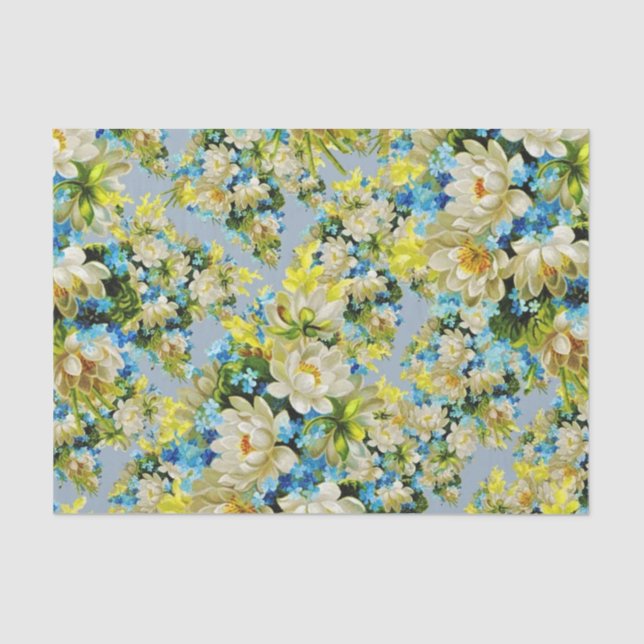 Yellow and Blue Floral Tissue Paper (Front)