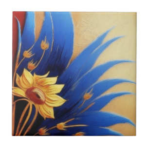 Yellow and blue flower Ceramic Tile