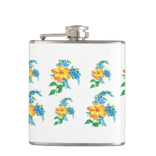 Yellow and Blue Flower  Hip Flask
