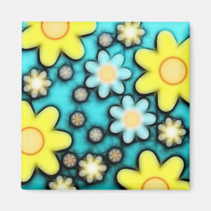 Yellow and Blue Flower Power Art Magnet