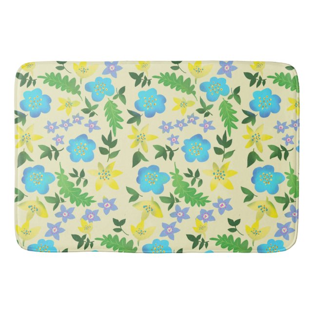 Yellow and blue flowers bath mat (Front)