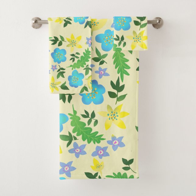 yellow and blue flowers bath towel set (Insitu)