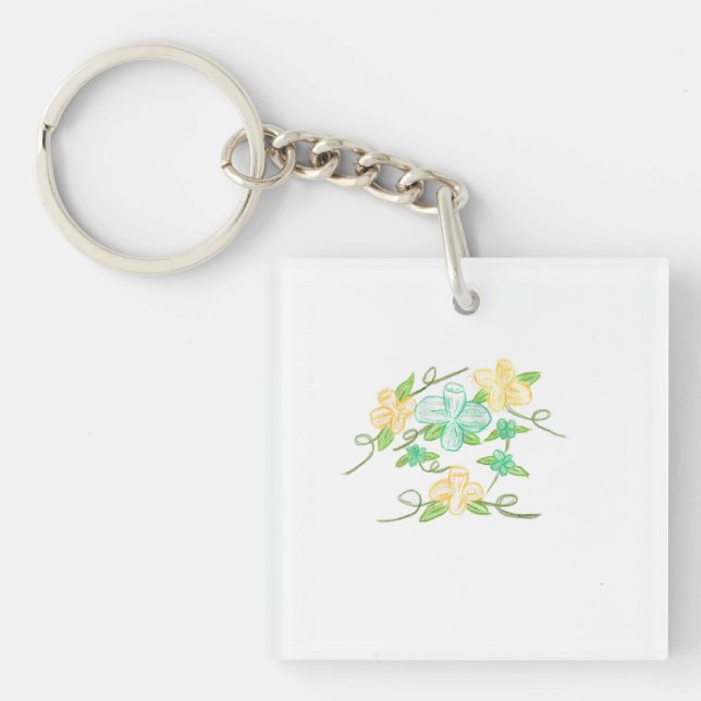 Yellow and Blue Flowers  Key Ring (Front)