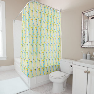 Yellow and Blue Flowers Striped Country Shower Curtain