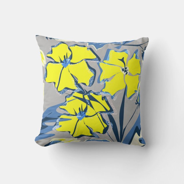 Yellow and blue flowers with sparkles. cushion (Front)