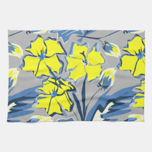 Yellow and blue flowers with sparkles. tea towel