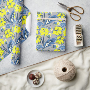 Yellow and blue flowers with sparkles wrapping paper