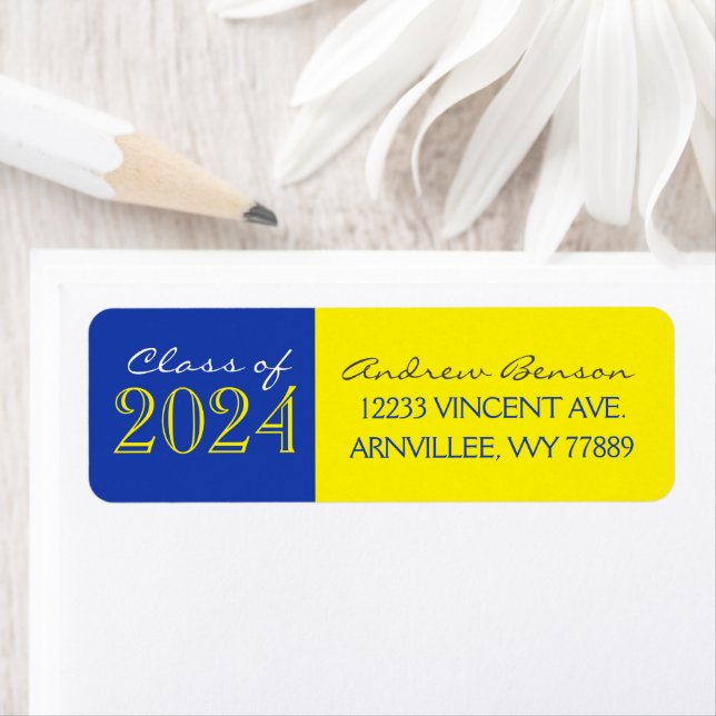 Yellow and Blue Graduation Return Address Labels (Insitu)