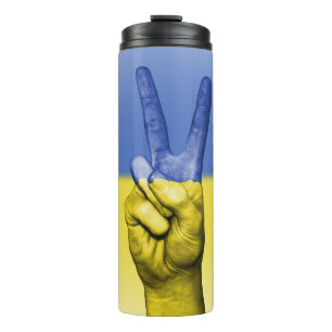Yellow And Blue Hand Peace Sign Thermal Tumbler
