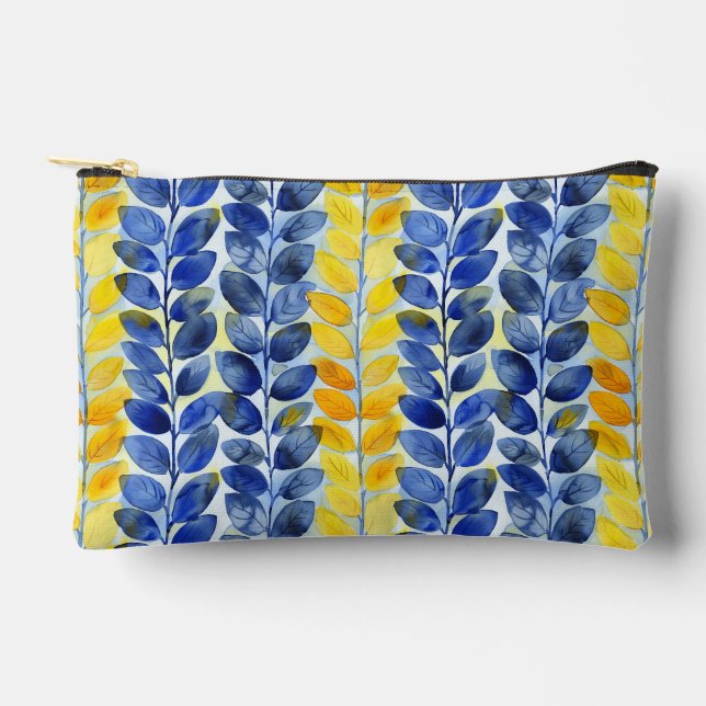 Yellow and Blue Leaves Accessory Pouch (Front)