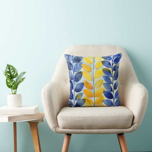 Yellow and Blue Leaves Cushion (Chair)