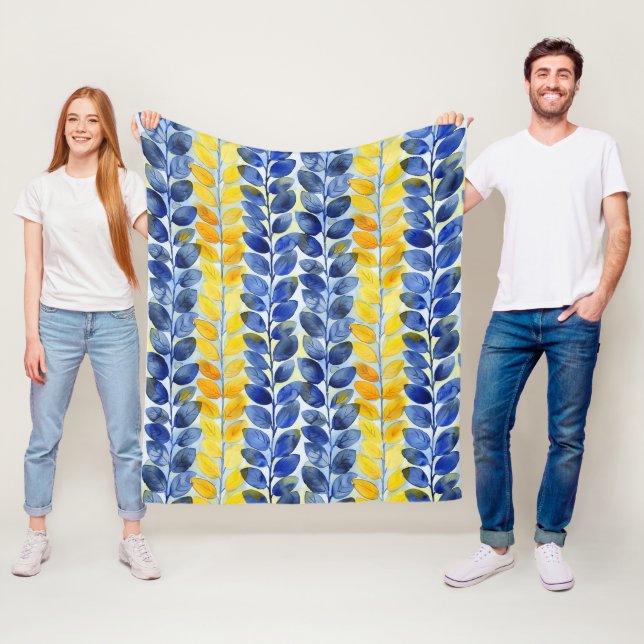 Yellow and Blue Leaves Fleece Blanket (In Situ)