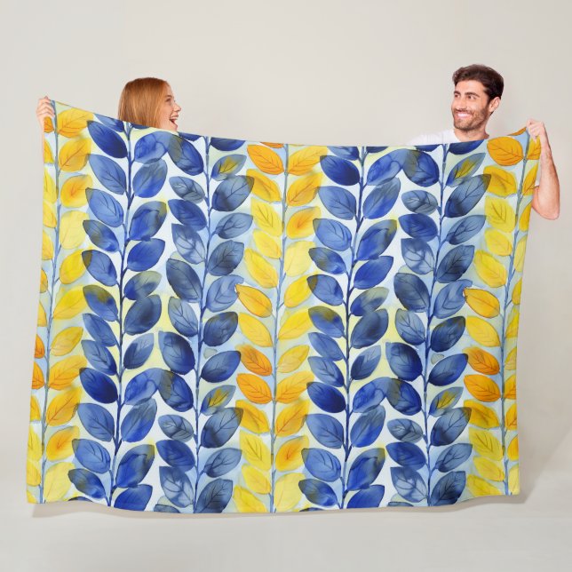 Yellow and Blue Leaves Fleece Blanket (In Situ)
