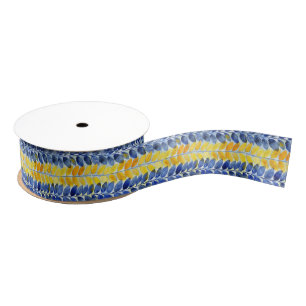 Yellow and Blue Leaves Grosgrain Ribbon