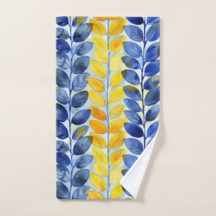 Yellow and Blue Leaves Hand Towel