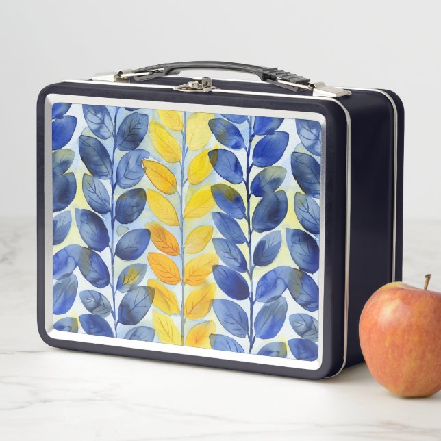 Yellow and Blue Leaves Metal Lunch Box (In Situ)