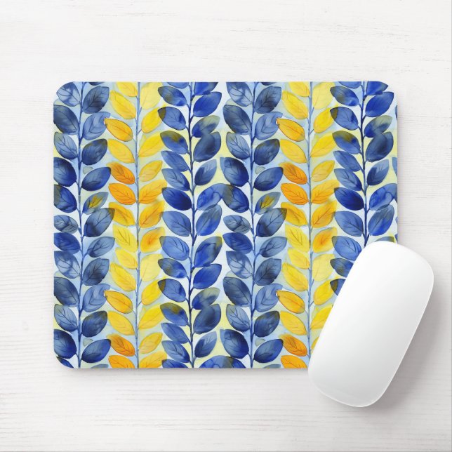 Yellow and Blue Leaves Mouse Pad (With Mouse)