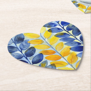 Yellow and Blue Leaves Paper Coaster