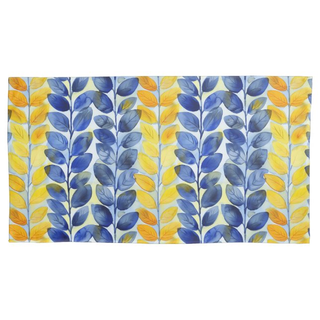 Yellow and Blue Leaves Pillowcase (Front-Left)