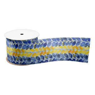 Yellow and Blue Leaves Satin Ribbon