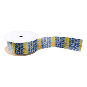 Yellow and Blue Leaves Satin Ribbon