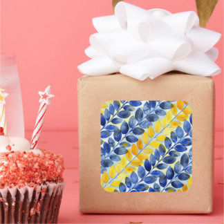 Yellow and Blue Leaves Square Sticker