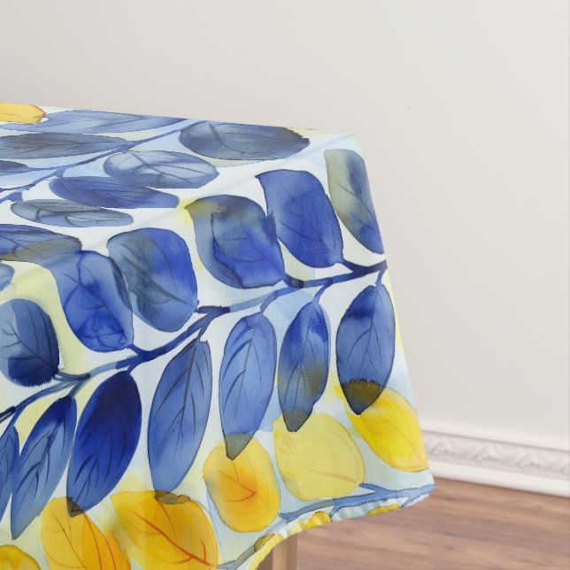 Yellow and Blue Leaves Tablecloth (In Situ)