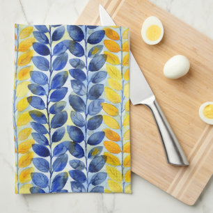 Yellow and Blue Leaves Tea Towel