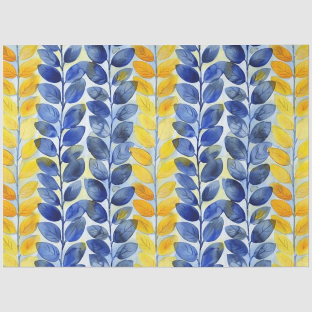 Yellow and Blue Leaves Tissue Paper (Front)