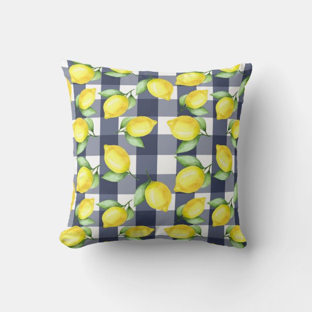 Yellow and Blue Lemon floral Pillow (Front)