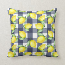 Yellow and Blue Lemon floral Pillow