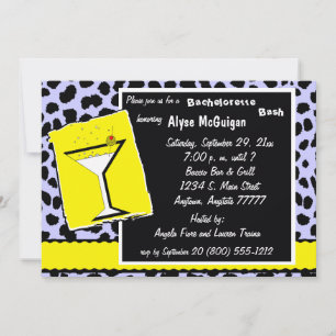 Yellow And Blue Leopard Martini Party Invitation