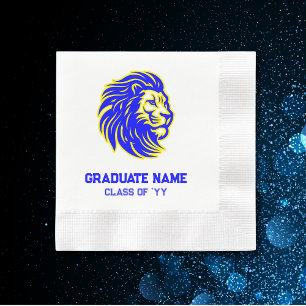 Yellow and Blue Lion Mascot Paper Party Napkin