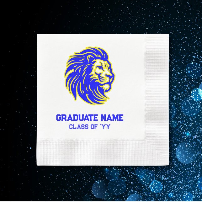 Yellow and Blue Lion Mascot Paper Party Napkin (Creator Uploaded)