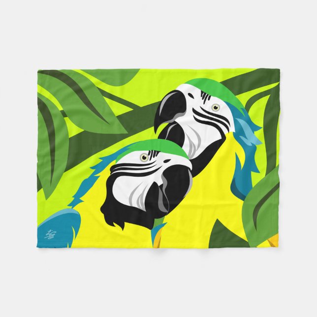 Yellow and Blue Macaw Fleece Blanket (Front (Horizontal))