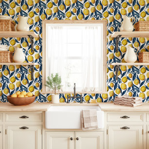 Yellow and Blue Mediterranean Lemons Wallpaper